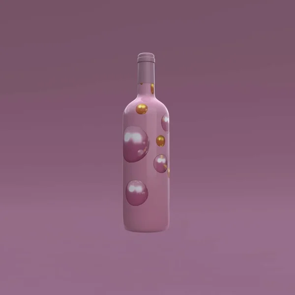 Elegancka Lewitująca Butelka Wina Etykietą Fioletowym Tle Nowoczesny Projekt Przykrywki — Zdjęcie stockowe