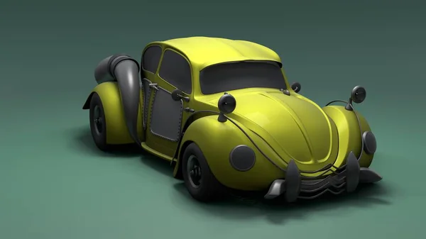 古いファッションコンセプトの車 スタジオは緑の背景にレンダリングされます 車のデザイン 3Dイラスト — ストック写真