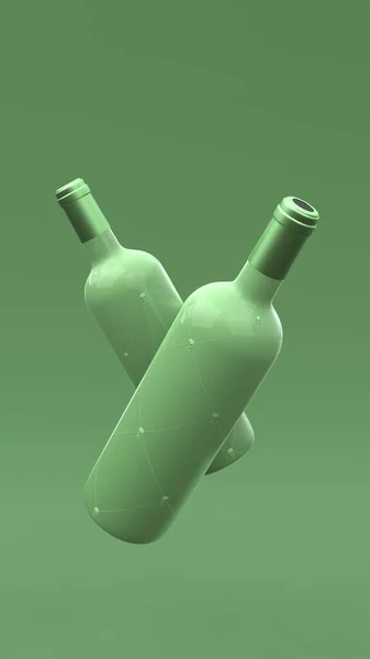 Elegante Schwebende Weinflaschen Mit Etikett Auf Grünem Hintergrund Modernes Cover — Stockfoto