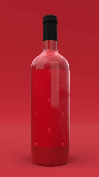 Елегантна Пляшка Вина Етикеткою Червоному Тлі Сучасний Дизайн Обкладинки Ілюстрація — стокове фото