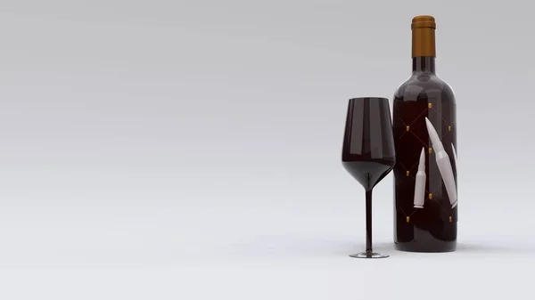 Елегантна Пляшка Вина Етикеткою Склянкою Білому Тлі Сучасний Дизайн Обкладинки — стокове фото