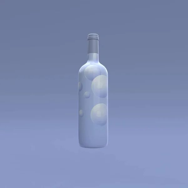 酒瓶酒体优雅 带有蓝色背景的标签 现代封面设计 3D说明 — 图库照片