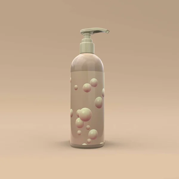 Elegante Botella Cosmética Con Etiqueta Primer Plano Sobre Fondo Beige —  Fotos de Stock