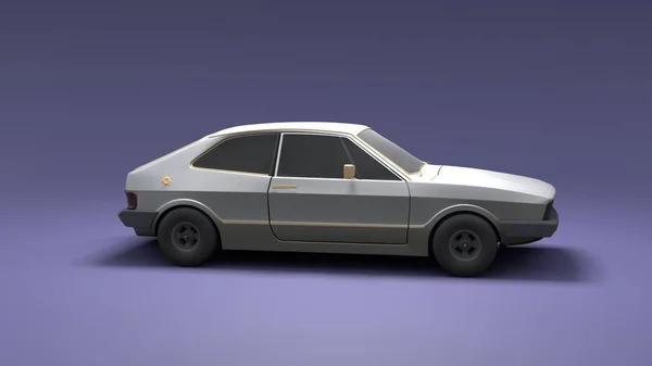 酷似老式时尚车 侧景工作室渲染紫色背景 现代汽车设计 3D说明 — 图库照片