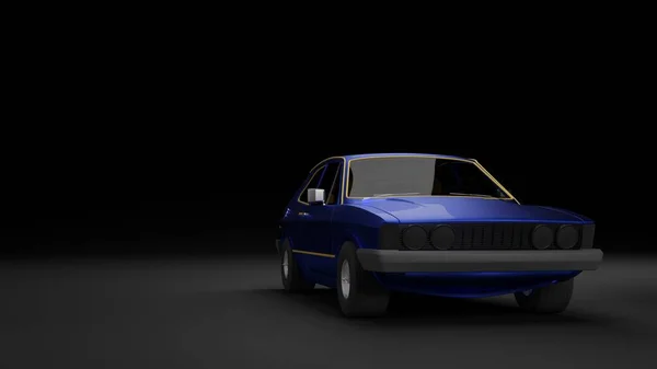 酷似老式时尚车 前景工作室渲染黑色背景 明亮的现代汽车设计 3D说明 — 图库照片