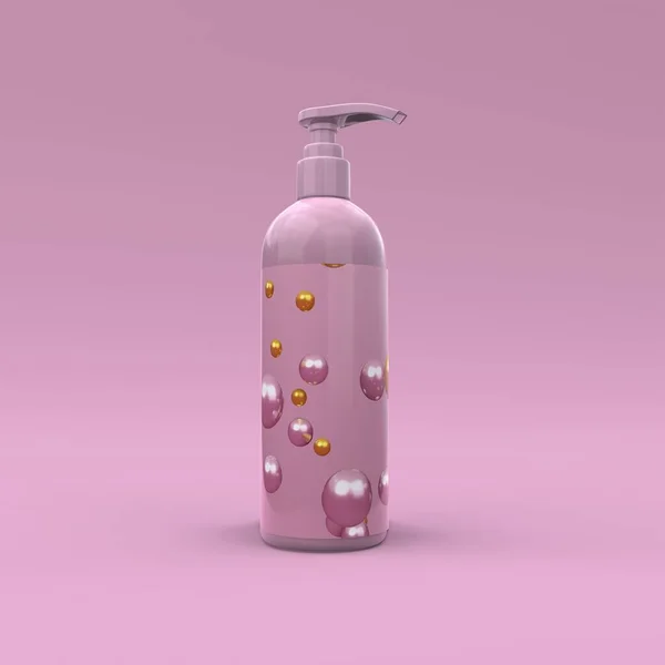 Elegante Cosmetische Fles Met Label Close Roze Achtergrond Modern Hoesontwerp — Stockfoto