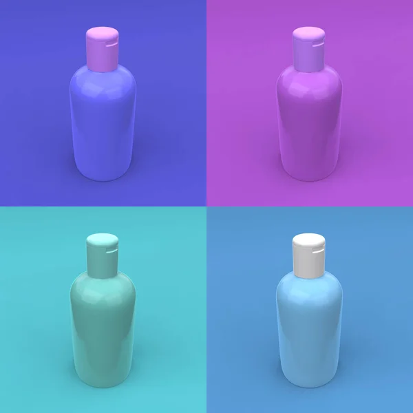 Elegante Cosmetische Flessen Gekleurde Achtergronden Modern Hoesontwerp Illustratie — Stockfoto