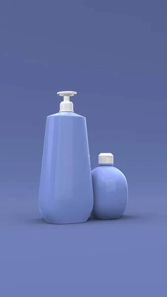 Bouteilles Cosmétiques Élégantes Gros Plan Sur Fond Bleu Design Couverture — Photo