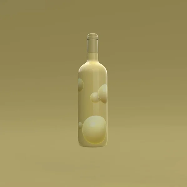 优雅的悬浮酒瓶 带有米色背景的标签 现代封面设计 3D说明 — 图库照片