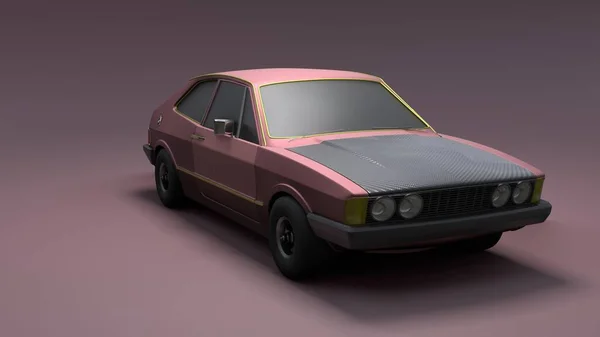 酷似老式时尚车 前景工作室渲染紫罗兰背景 明亮的现代汽车设计 3D说明 — 图库照片