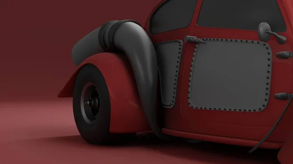 Μέρος Του Παλιού Fashion Concept Car Στούντιο Καθιστούν Κόκκινο Φόντο — Φωτογραφία Αρχείου