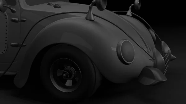 Μέρος Του Παλιού Fashion Concept Car Studio Render Μαύρο Φόντο — Φωτογραφία Αρχείου