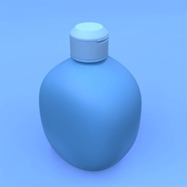 Zarif kozmetik şişesi mavi arka planda. Modern kapak tasarımı. 3d illüstrasyon.