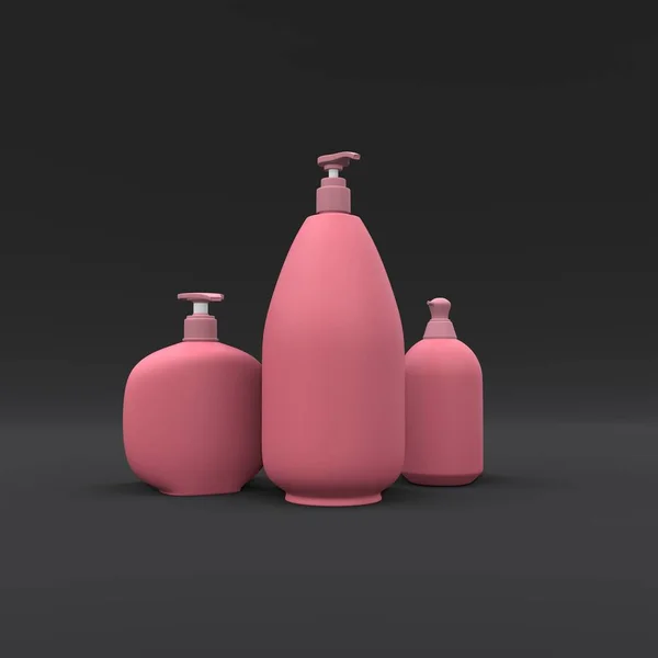 Eleganti Bottiglie Cosmetiche Sfondo Nero Moderno Design Copertina Illustrazione — Foto Stock