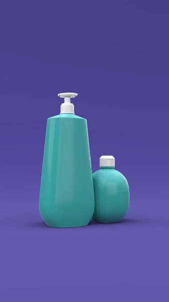 Элегантные Косметические Бутылки Крупным Планом Синем Фоне Современный Дизайн Обложки — стоковое фото