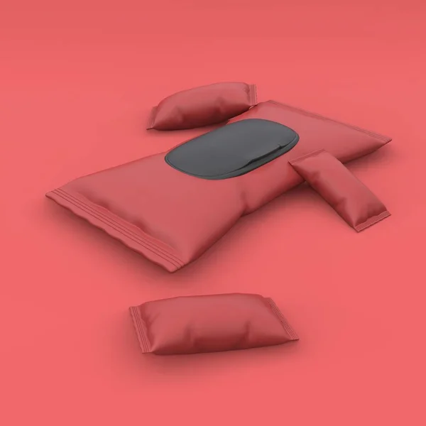 Blank wet wipes package mockup, on red background. Package design. 3d illustration.