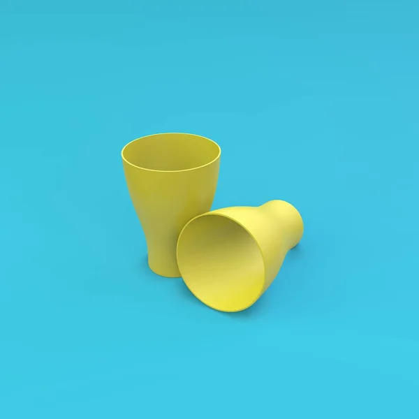 プラスチック製のカップモックアップ 青の背景に パッケージデザイン 3Dイラスト — ストック写真