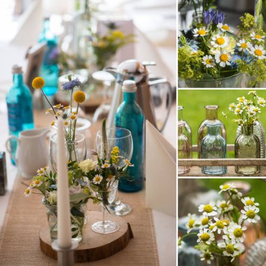 Arka planda sonbahar çiçekleri kolajı