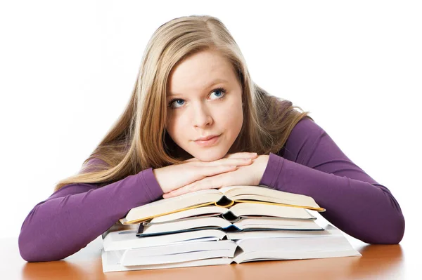 Giovane Ragazza Con Libri Isolati Bianco — Foto Stock