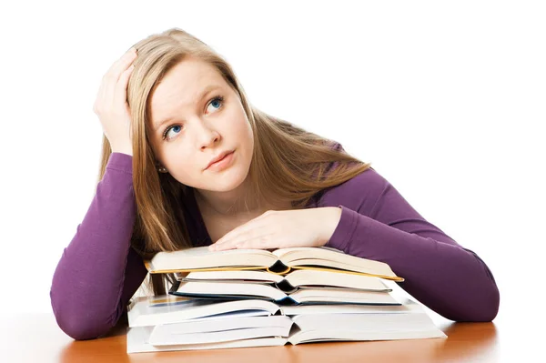 Giovane Ragazza Con Libri Isolati Bianco — Foto Stock