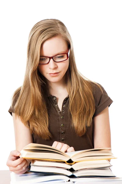Young Girl Books Isolated White — Stock Photo, Image