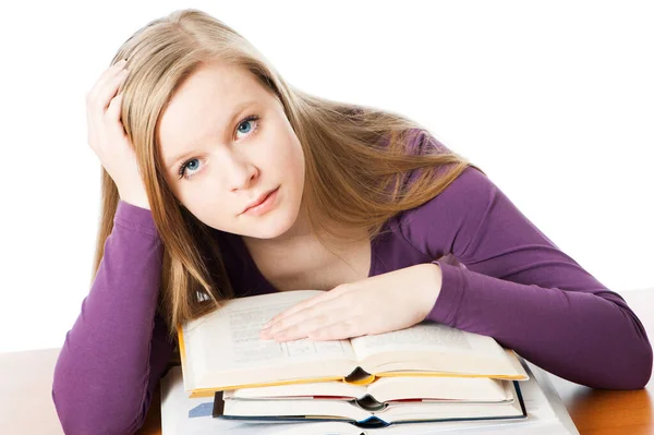 Giovane Ragazza Con Libri Isolati Bianco — Foto Stock