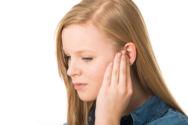 Chica Toma Mano Oído — Foto de Stock