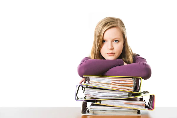 Studentessa Con Libri Isolati Bianco — Foto Stock