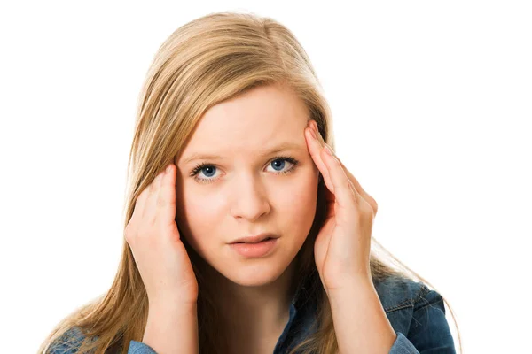 Fille Mal Tête Isolé Sur Blanc — Photo