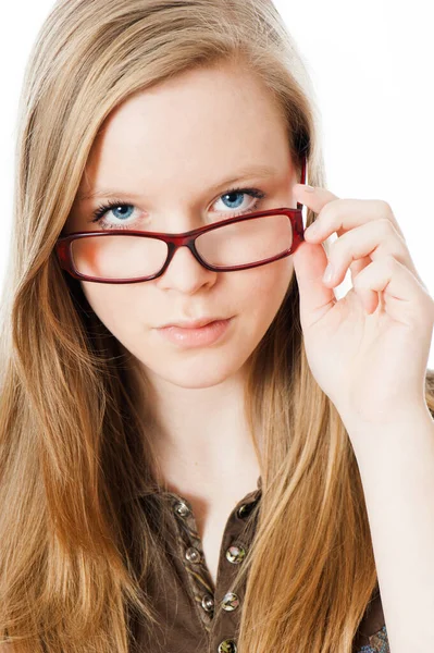 Teenage Girl Eyeglasses Isolated White Royalty Free Stock Images