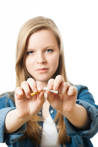 Adolescente Chica Con Cigarrillo Aislado Blanco — Foto de Stock