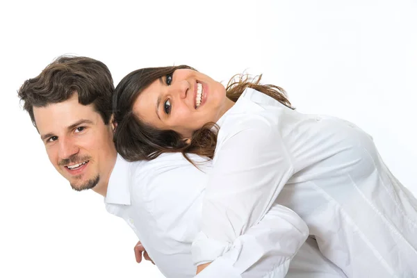 Happy Young Couple Isolated White — Stock Photo, Image