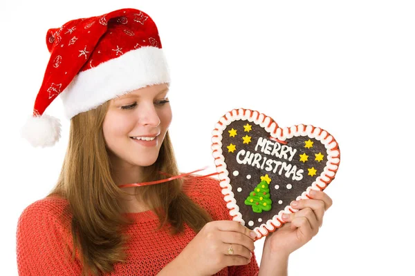 Girl Christmas Gingerbread Heart — Stock Photo, Image
