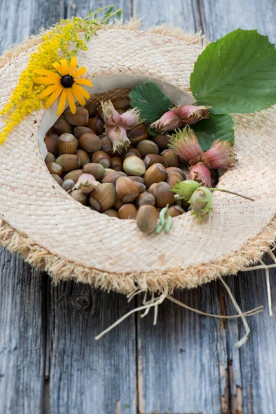 Topi Jerami Dengan Hazelnut — Stok Foto