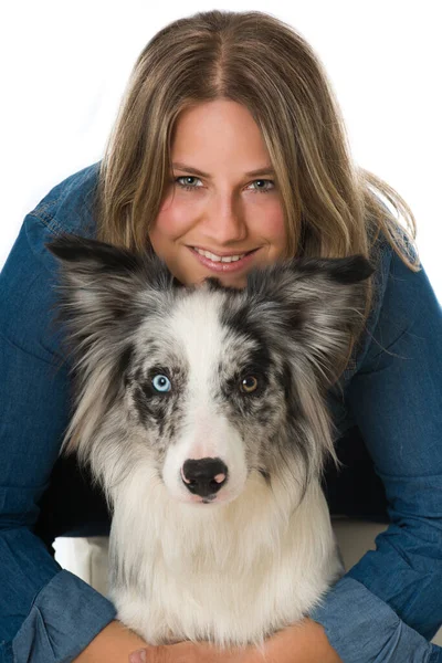 Jeune Femme Avec Collie Frontière Chien — Photo