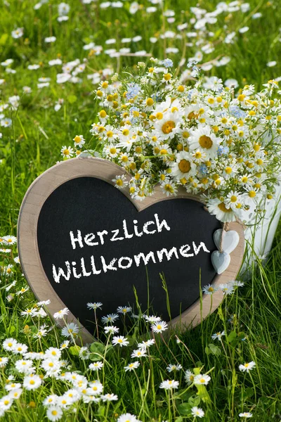 Herztafel Mit Wildblumen Garten — Stockfoto