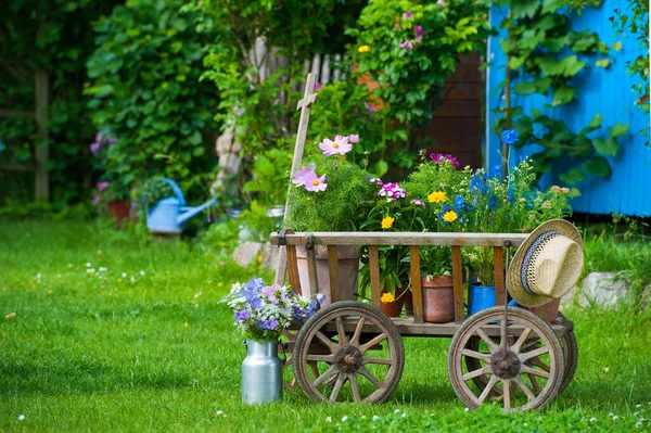 Old Wooden Cart Idyllic Garden Stock Picture