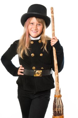 Baca temizleyicisi kız beyazda izole edilmiş.