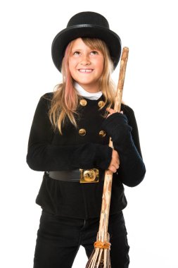 Baca temizleyicisi kız beyazda izole edilmiş.