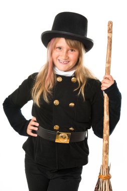 Baca temizleyicisi kız beyazda izole edilmiş.