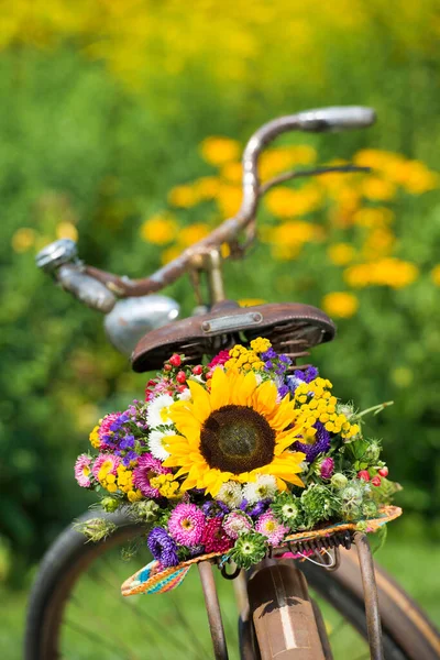 Старый Велосипед Летними Цветами — стоковое фото