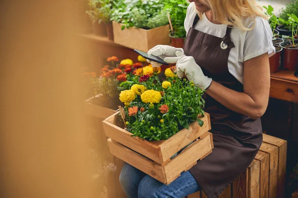 Kvinnan tar bilder med en mobiltelefon — Stockfoto