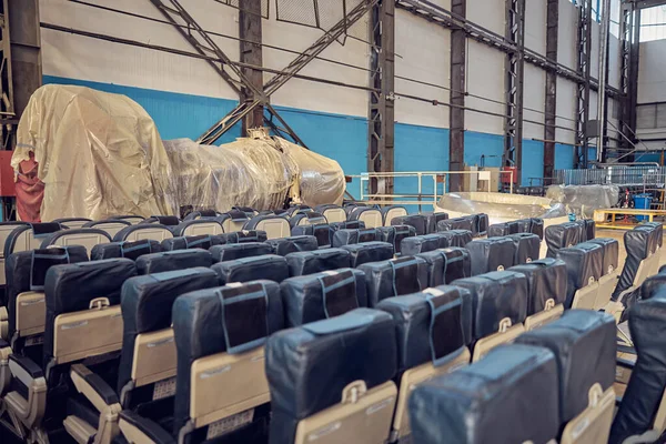 Blue landing places standing in the aircraft plant — Stock Photo, Image