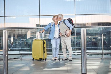 Sevgi dolu koca karısını yanağından öpüyor.