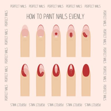 Beyaz arkaplan vektör illüstrasyonunda izole edilmiş güzel manikür için tırnak boyama işlemi adımları kümesi