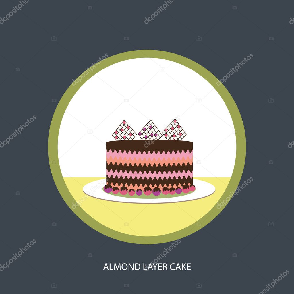 Amond layer cake. Isolated on a white background.