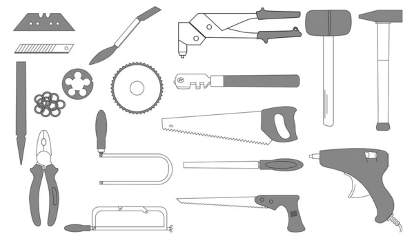 Tool Construction Repair Work Sketch Set Hand Drawn Design Elements — Stock Vector