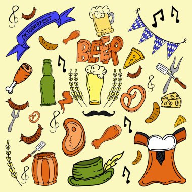 Doodle Oktoberfest konsepti elle çizilmiş vektör