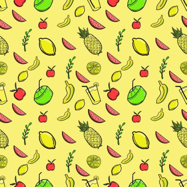 Yaz için bir dizi kusursuz meyve eli çizimi.