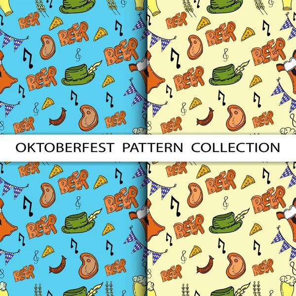 Collezione Patterna Seamless Seamless Oktoberfest Hand Drawing — Vettoriale Stock